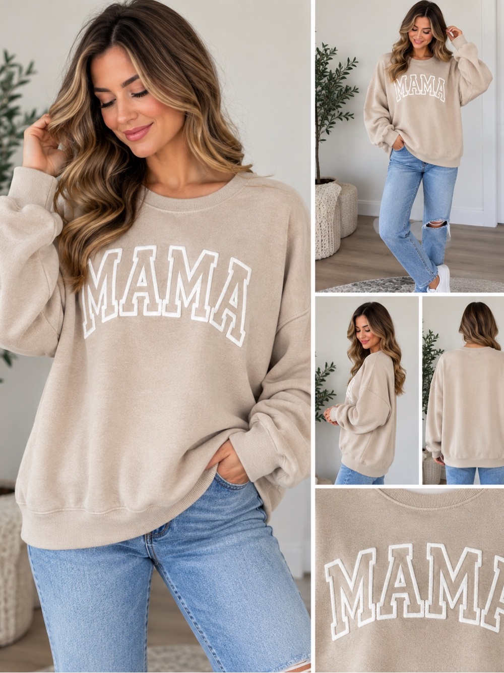 Jerzees Nublend Mama Beige Oversized Crewneck Sweatshirt XL NWT